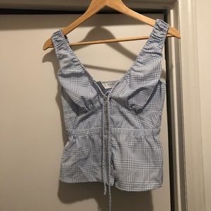 ASTR Blue Gingham Peplum Top